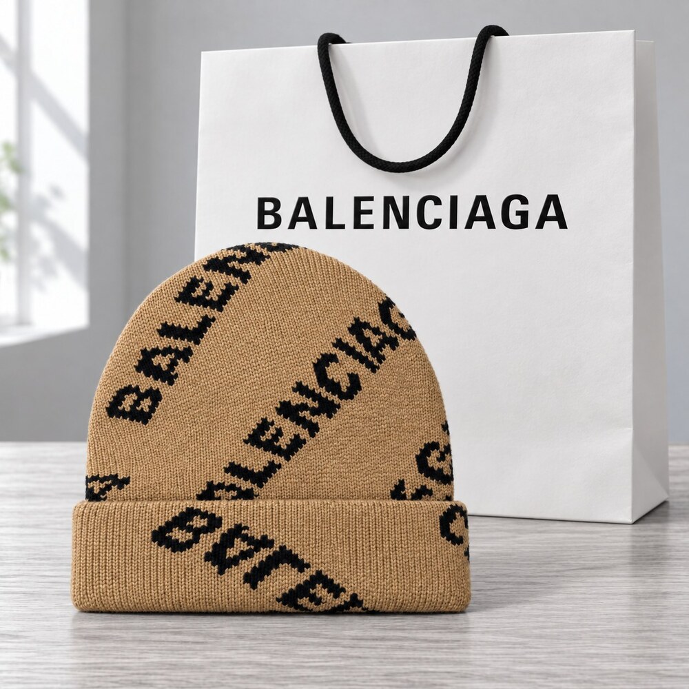 Balenciaga Camel Logo Knit Beanie